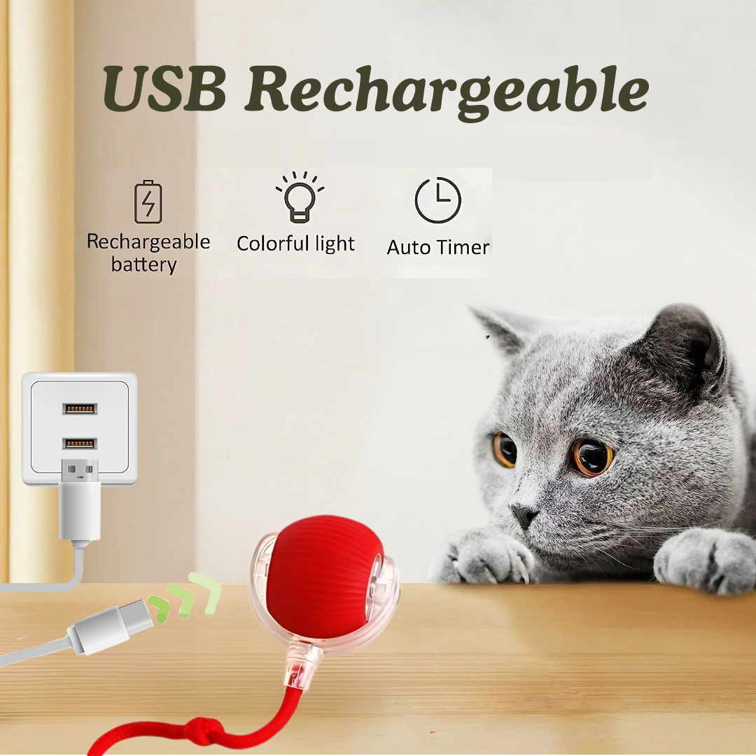 Self Rolling Cat Toy Ball with Tail