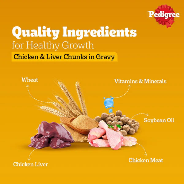 Pedigree Chicken & Liver Chunks in Gravy Puppy Wet Food – 130g