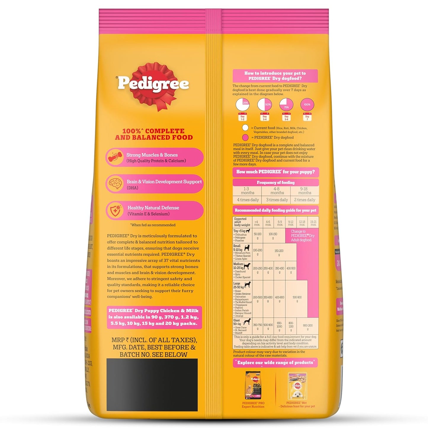 Pedigree Puppy Dry Dog Food, Chicken & Milk, 3 kg, Contains 37 Essential Nutrients, 100% Complete & Balanced Food for Puppies