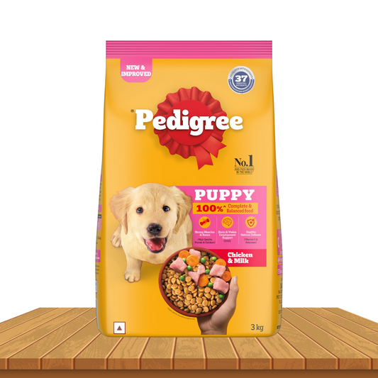 Pedigree Puppy Dry Dog Food, Chicken & Milk, 3 kg, Contains 37 Essential Nutrients, 100% Complete & Balanced Food for Puppies