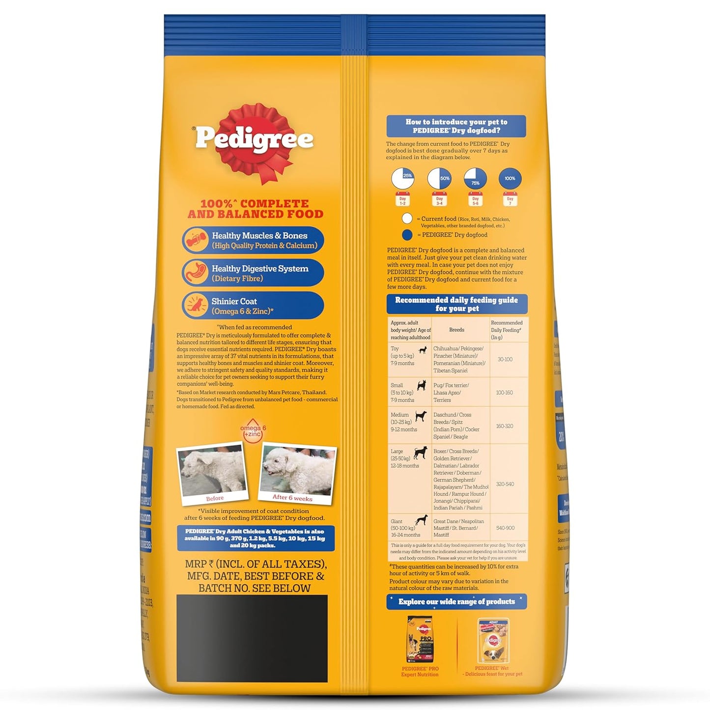 Pedigree Adult Dry Dog Food, Chicken & Vegetables, 3 kg, Contains 37 Essential Nutrients, 100% Complete & Balanced Food for Adult Dogs