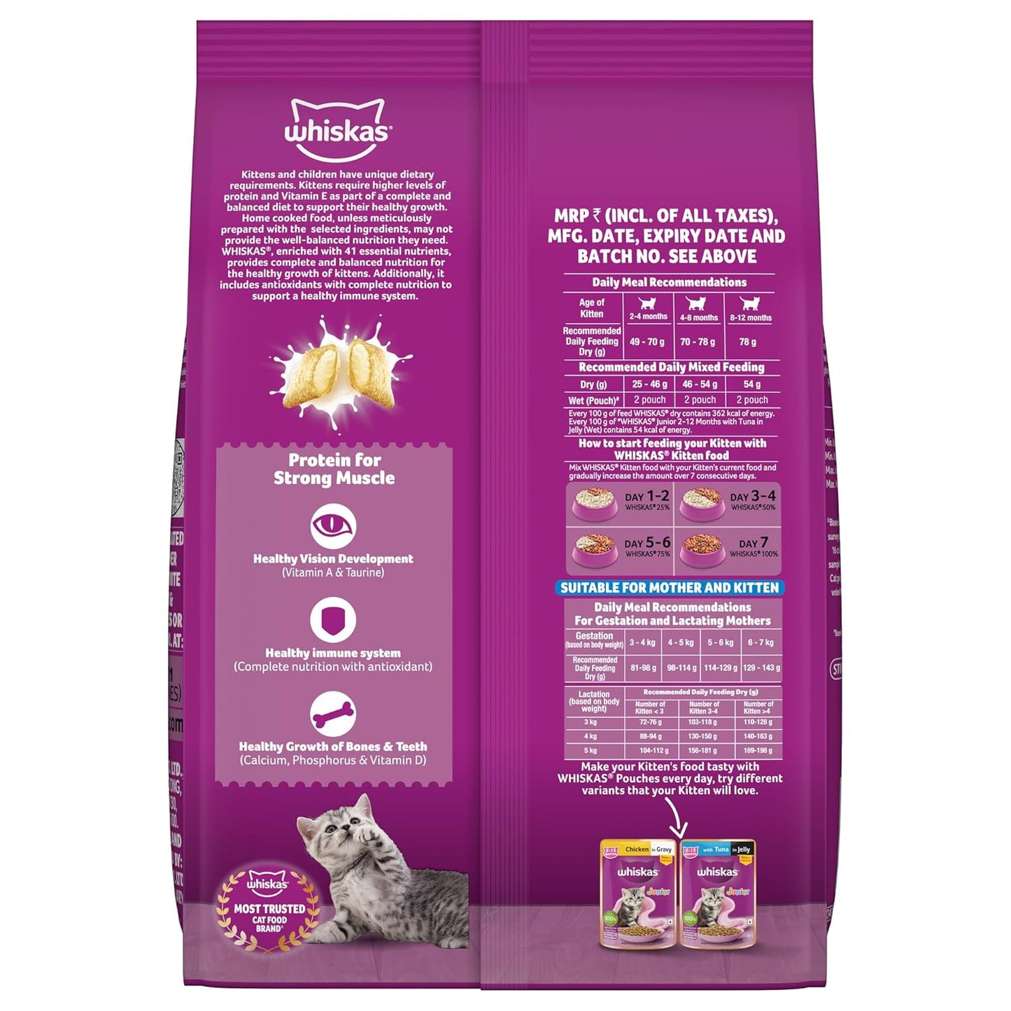 Whiskas Junior Mother Cat & Kitten (2-12 Months) Dry Cat Food, Ocean Fish Flavour, 1.1 kg, Contains 41 Essential Nutrients, Complete & Balanced Nutrition for Mother Cats & Kittens