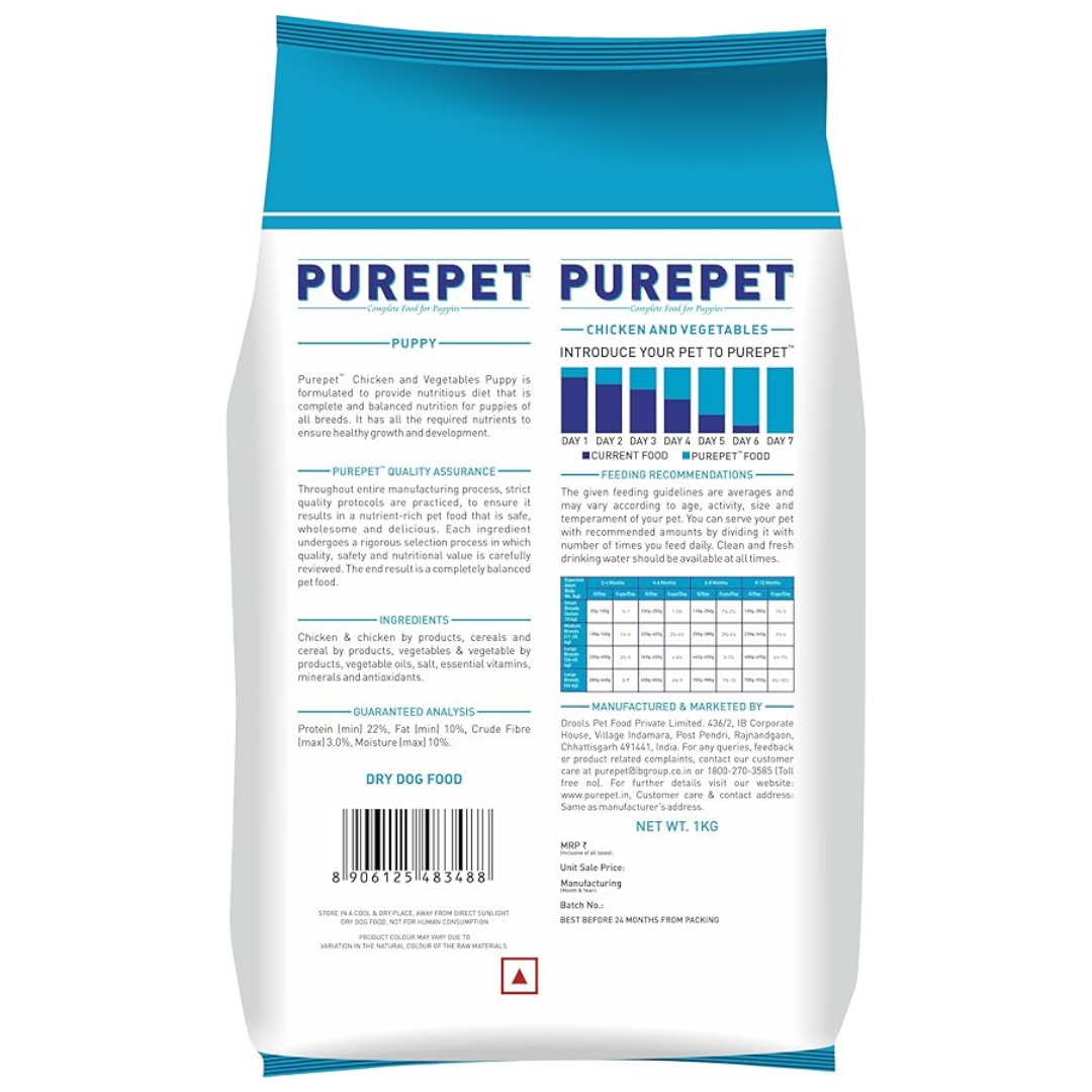 Purepet Chicken & Veg Puppy Dog Food, 1 kg, Granule